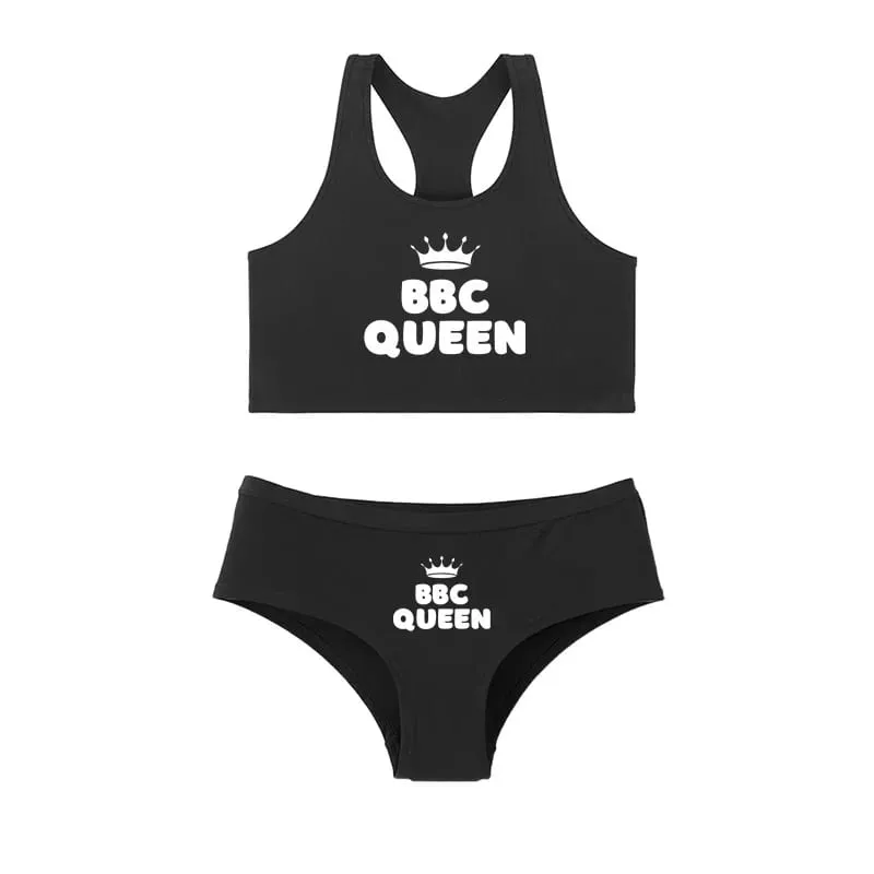 One Set BBC QUEEN Round Neck Tank Top And Panties Set Women's Underwear Sets Cute Cotton Underwear Sexy Lingerie For Women Set