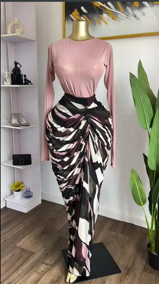 yaya feminino tie dye listrado retalhos empilhados ruched bodycon midi maxi vestido longo outono inverno educação férias vestidos de baile — image 2