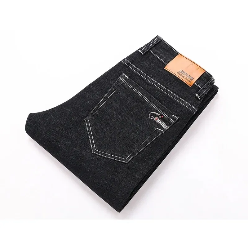 2025 Spring Autumn Men's Straight Jeans Denim Pants Classic Style Business Stretch Casual Trousers Malaking Sukat 40 42 44 46