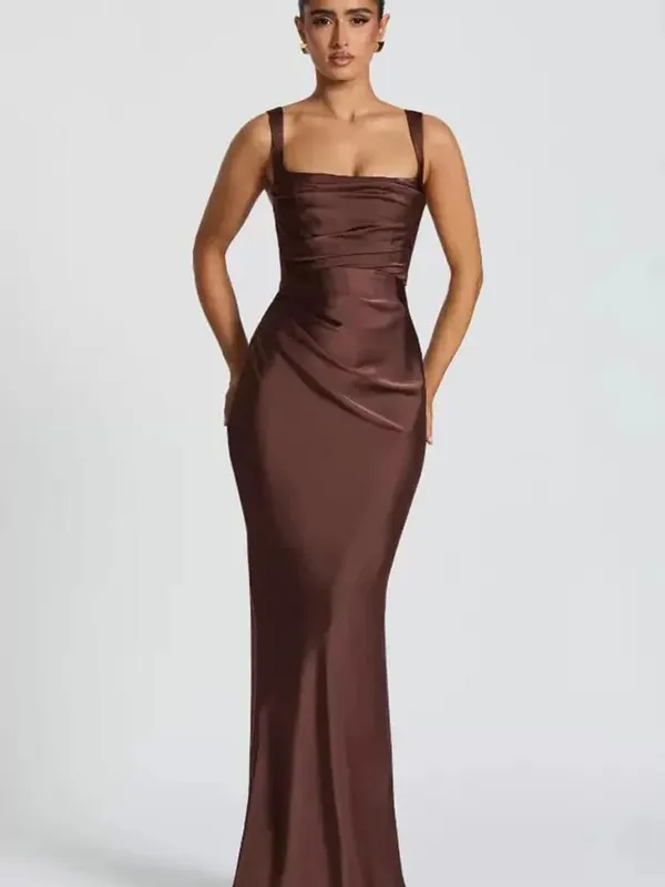 Elegant Scarf Collar Sling Women Summer Dress Solid Sleeveless Off-shoulder Slim Maxi Dresses 2026 Lady Chic Evening Party Gown — image 11