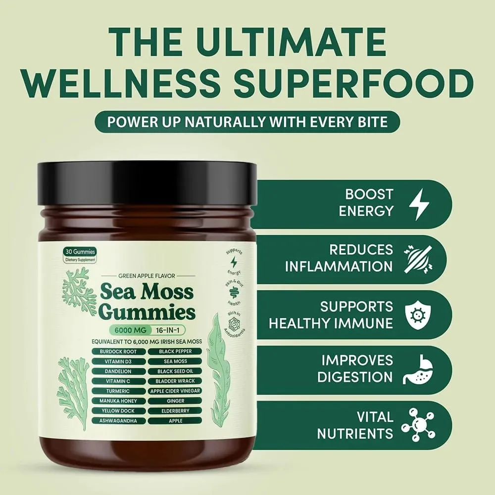 Sea Moss Gummies 16-in-1 with Black Seed Oil Ashwagandha Irish Seamoss Gummies Boosts Immune Support Wellness and Digestion — image 1