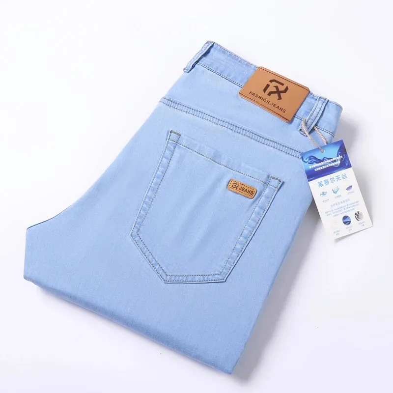 Lyocell Jeans Summer Ultra-Thin Elastic Straight Men's Denim Pants Fashion Korean Soft Drape Cool Business Casual Trousers — image 11