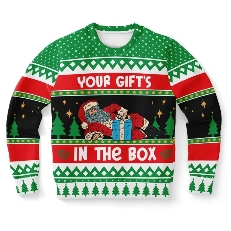 Fashion Santa Claus Graphic Ugly Christmas Sweatshirt For Men Casual Autumn Winter 3D Printed Sweater Loose Breathable Pullovers