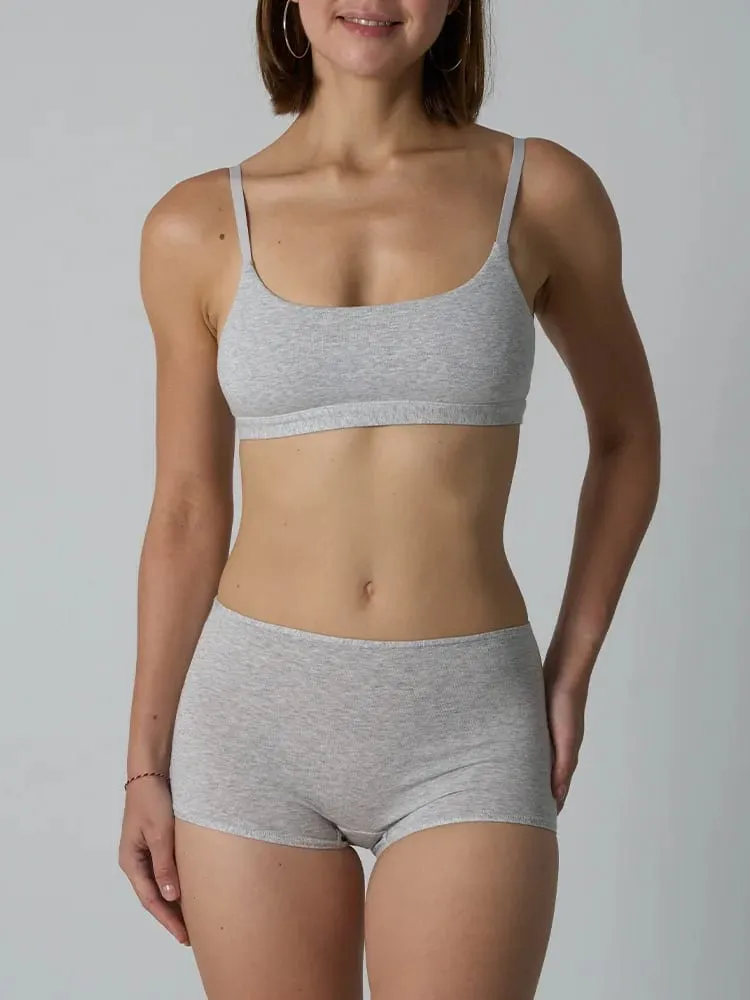 Conjunto de sutiã e bermuda sem aro de algodão – conjunto de duas peças de lingerie de malha canelada sem acolchoamento — image 1