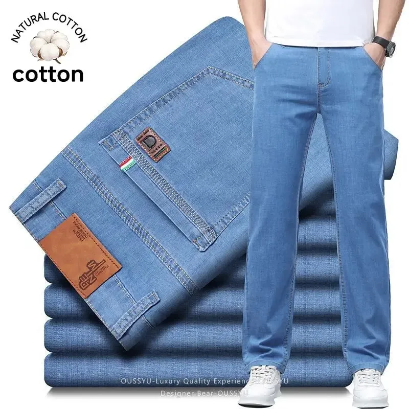 Summer Thin Men's Elastic Cotton Jeans Fashion Business Straight Casual Denim Pants Male Work Clothes Slim Trousers Plus Size 40 — image 2