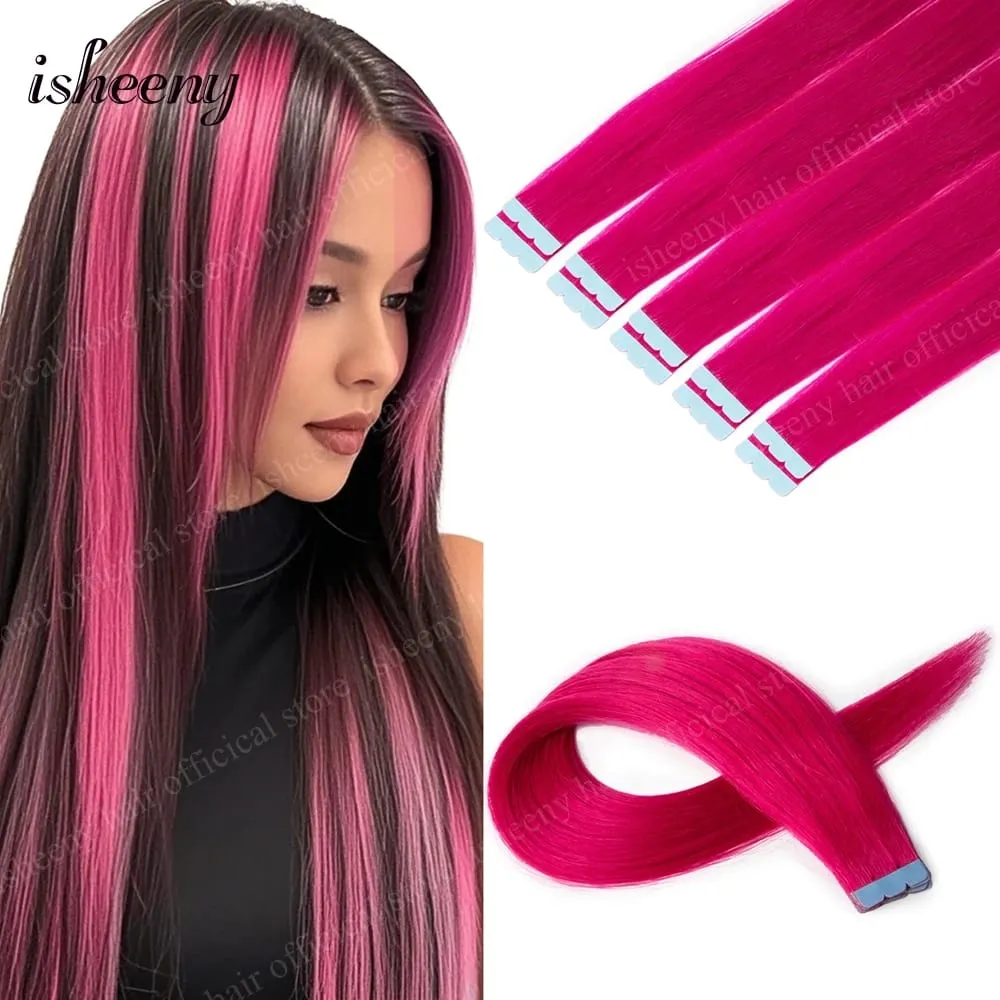 Isheeny 12' 16' 20' Tape In Hair Extensions Invisible Adhesive Tape In Hair Extension 10pcs/pack Pink Purple Blue Colorful Hair — image 2