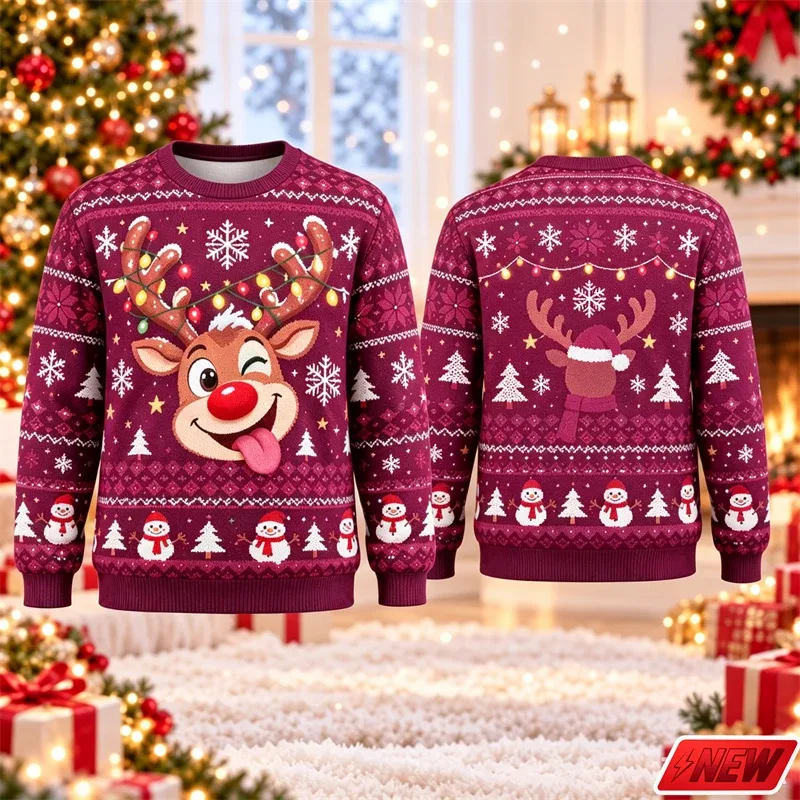 Cute Reindeer Graphic Ugly Christmas Sweater Men Women 3d Printed Christmas Tree Sweatshirt 2027 New Year Party Crew Neck Hoodie — image 9