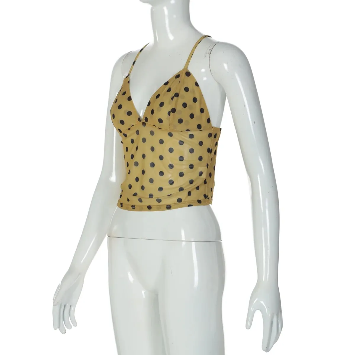 Hugcitar Spot Print V Neck Slips Backless Lace Up Sexy See Through Slim Crop Tank Top Women Fashion Outfit Vacation Party Club — image 8
