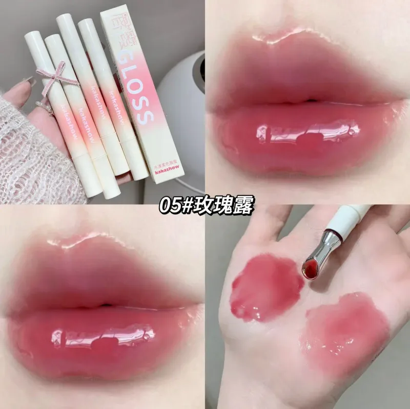 Kakashow 미러 하이드레이팅 립스틱(아이언 브러쉬 팁) 젤 립 글로스 하이드레이팅 립 글로스 6가지 천연 누드 쉐이드 화장품 — image 10