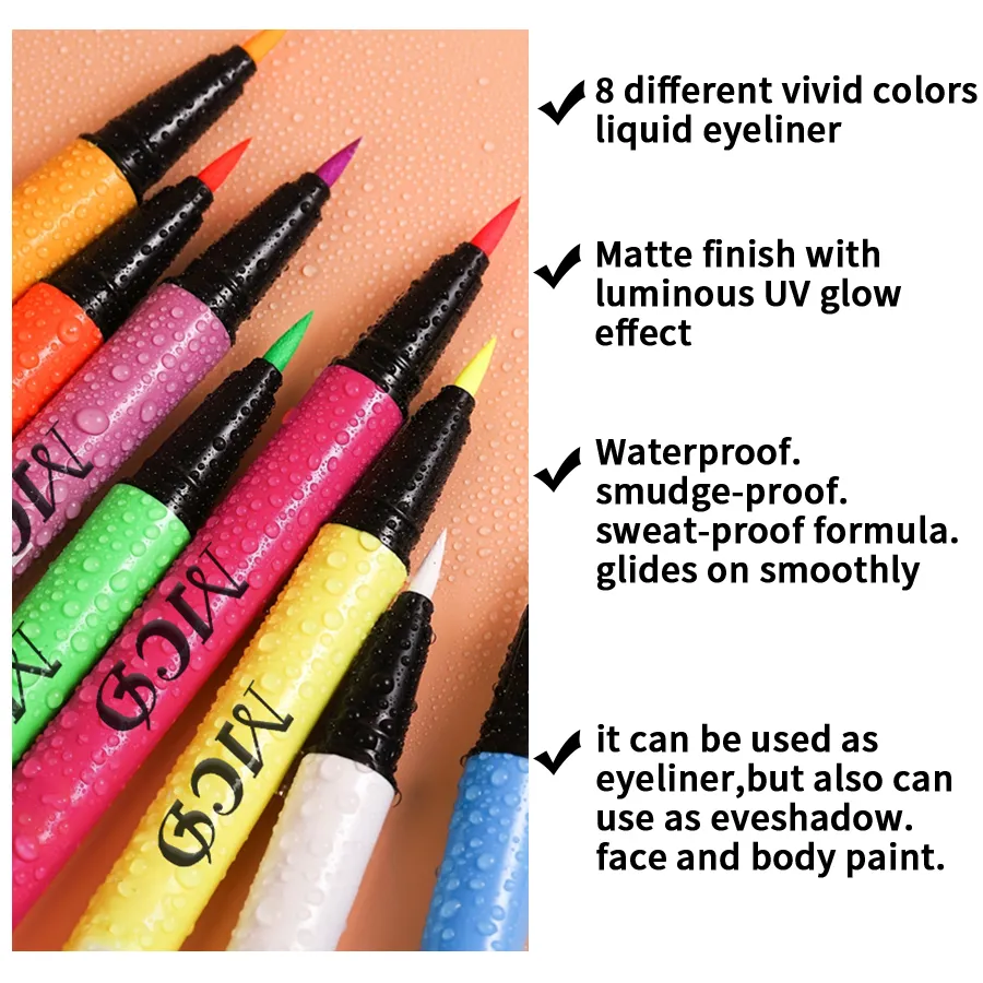 1PC UV Light Neon Eyeliner Pen Eyes Makeup Blue Green Waterproof Liquid Color Eye Liner Pencil Make Up Cosmetics Yellow Purple — image 3
