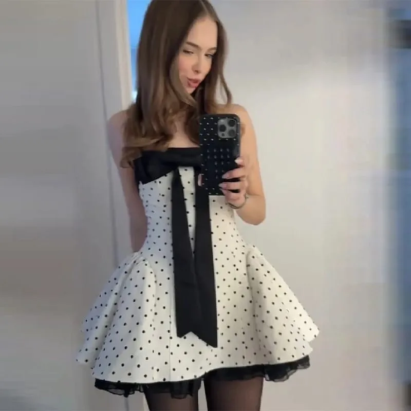 Sexy Strapless Backless Polka Dot Bow A Line Dress Chic Off Shoulder Party Birthday Vestidos Evening Nightclub Show Sweet Gowns — image 7