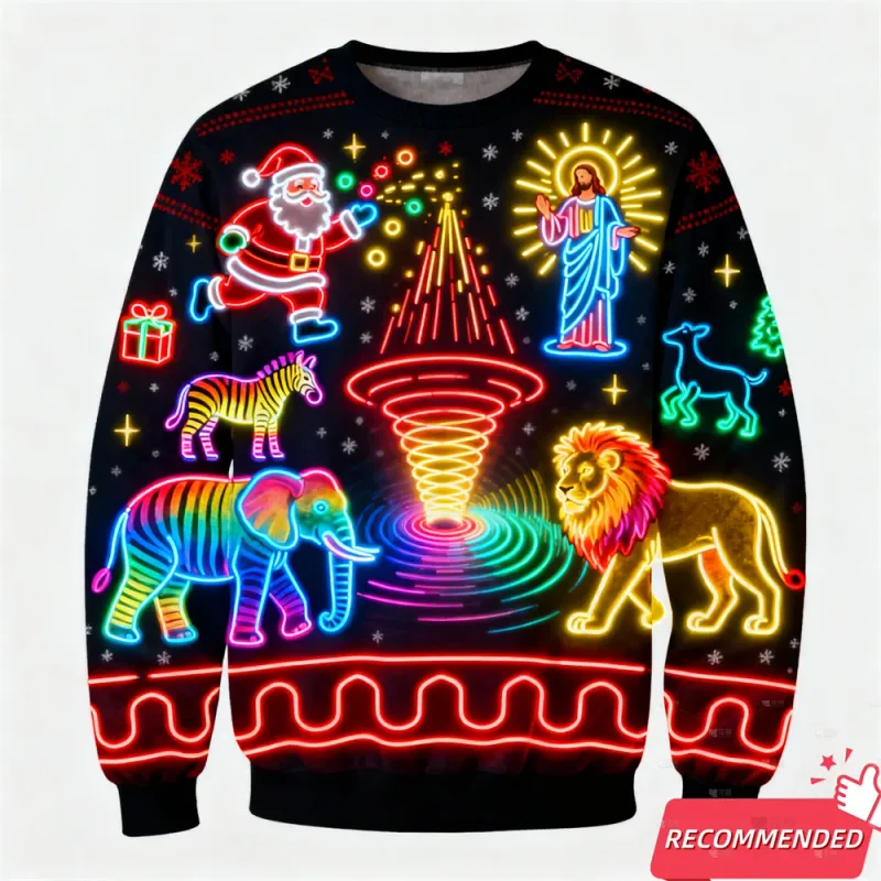 Falso luz de néon 3d impresso feio camisola de natal para mulheres roupas masculinas feliz natal boneco de neve engraçado santa jesus pullovers agasalho — image 5