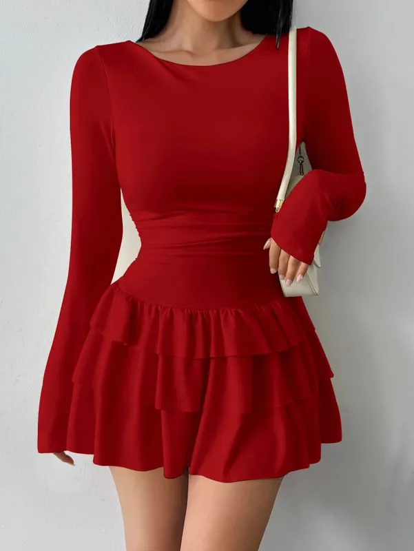 Temperament Dresses 2025 Woman Mini vestidos Simple Style Elegant French Bodycon Slim Pleated Fashion Long Sleeve Commuting Sexy — image 12
