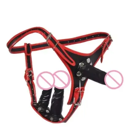 Three Headed Female Dildo Wearing Pants with Red Border Leather Detachable SM Pull-up Pants for Masturbation and Adult Sex Toys — image 5