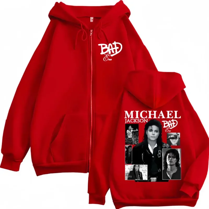 King of Pop Michael Jackson Bad Era Zipper Hoodie Men Women Harajuku Streetwear Jacket Sweatshirt Fleece Casual Zip Up Pullovers — image 7