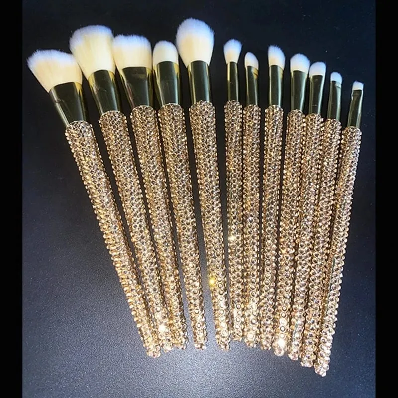 Diamond-studded Makeup Brushes 12Pcs/set Gems Makeup Beauty Tools Full Diamond Loose Powder Foundation Concealer Brush Bling — image 6