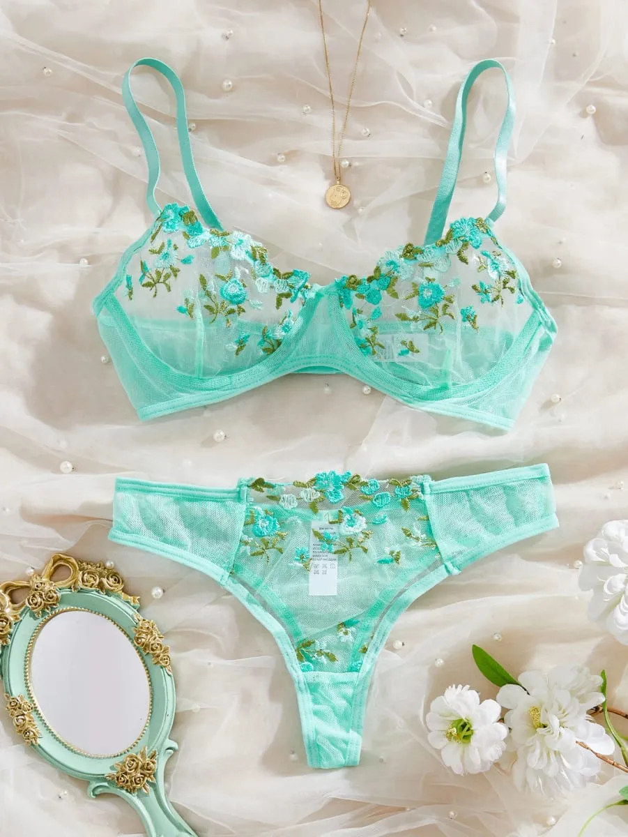 New Multiple Colors Available Embroidory Floral Babydoll Dresses Sexy Lingerie No-pad Bra And Brief Elegant Sleepwear Push Up — image 2