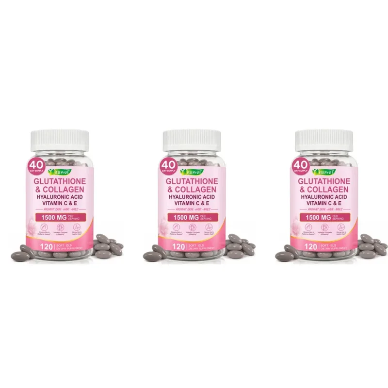 Itawel Collagen Glutathione Softgels Hyaluronic Acid Vitamins C E For Skin Hair Nails Radiance & Beauty Support Adult 120 Count