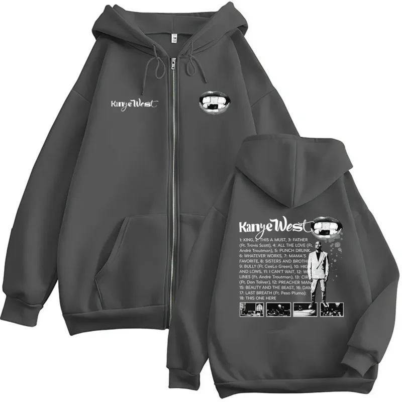 Kanye West Bully Album 2026 Zipper Print Hoodie Men's Gothic Fashion Pullover Sweatshirt Hip Hop Loose Coats Hoodies Streetwear — image 6