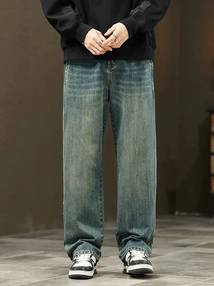 Korean Loose Wide Legs Jeans Men's Vintage Wash Denim Pants Fashion Streetwear Casual Baggy Straight Male Trousers — image 4