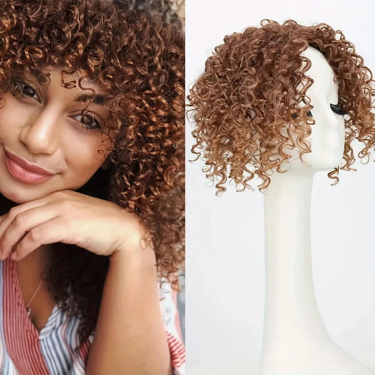 8inch Fluffy Natural Afro Kinky Curly Short Hair Toppers Hairpieces Clip-on Synthetic Hair Pieces for Women with Thinning Hair — image 12