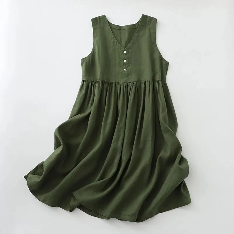 2026 New Women's Cotton Linen Sleeveless Dress Casual Button Down Loose Midi Dresses for Summer Women's Casual Dresses — image 4