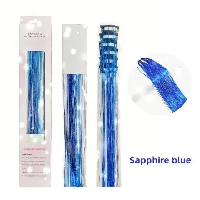 6Pcs Hair Tinsel Clip in Hair Extensions 20 Inch Synthetic Colorful Shiny Sparkle Glitter Tinsel Hair for Women Girls Cosplay — image 16