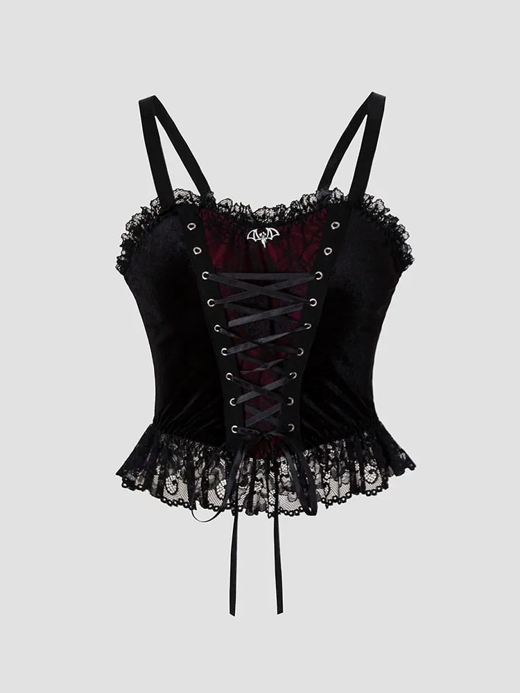 Y2K Gothic Style Sexy Top Fashion Sleeveless Waistcoat Backless Lace T-shirt Women Elegant Retro Underwear Summer Outwear
