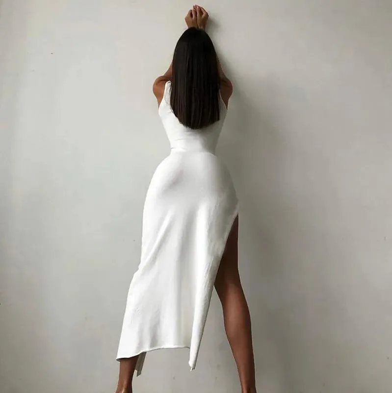 Y2k Ärmlös Orange Midi Klänningar Dam Klänningar Sida Slits Turtleneck Inställning Bodycon Sexig Fest Elegant Klänning 2024 Basic Vintage Robe — image 7