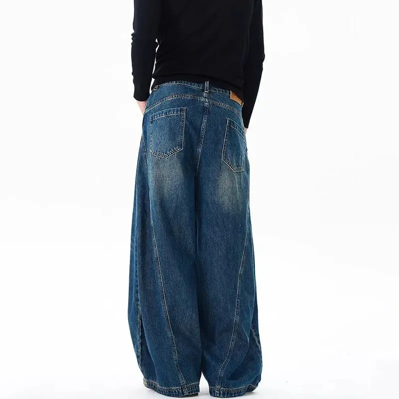Spring New Men'S Jeans Wide Leg Pants Loose Machete Jeans Vintage Lightning Cracked Denim Trousers — image 3