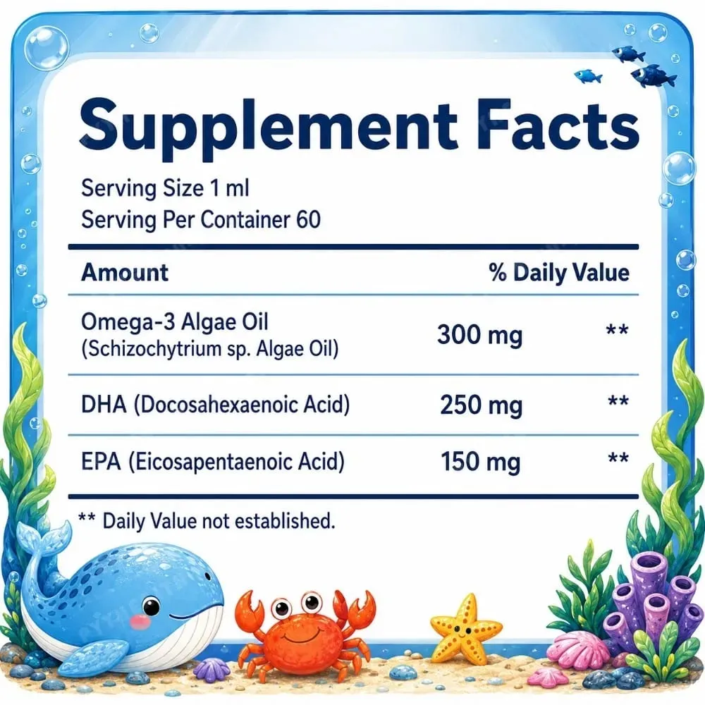 Docteat Plant Based Omega-3 Algae Oil DHA EPA Liquid Drops Kids Brain Health Vegan Non-GMO Daily Nutrition Orange 60 Servings