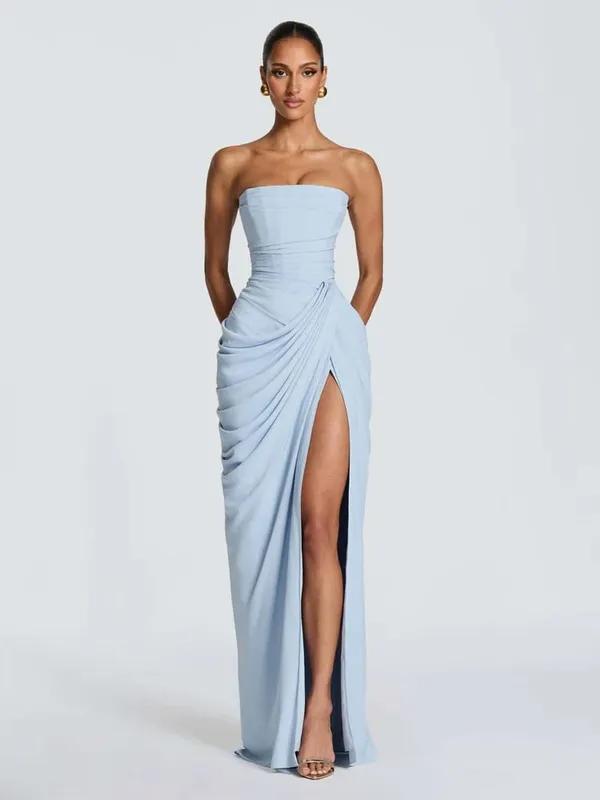 Elegant Solid Pleated Halter Women's Dress Fashion Sleeveless Backless Waist-cinching Split Maxi Dresses Summer Party Gowns 2026 — image 13