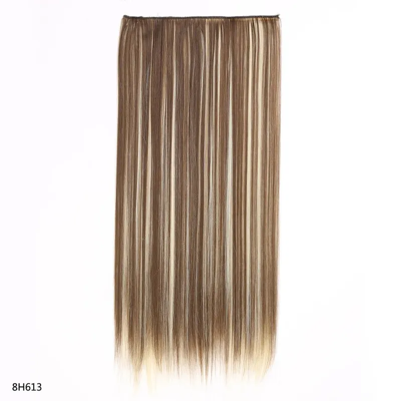 Hairpiece 5-Clips One Piece Clip-In Hair Extension Long Straight Hair Voluminous Natural Soft Synthetic Hair for Women Daily Use