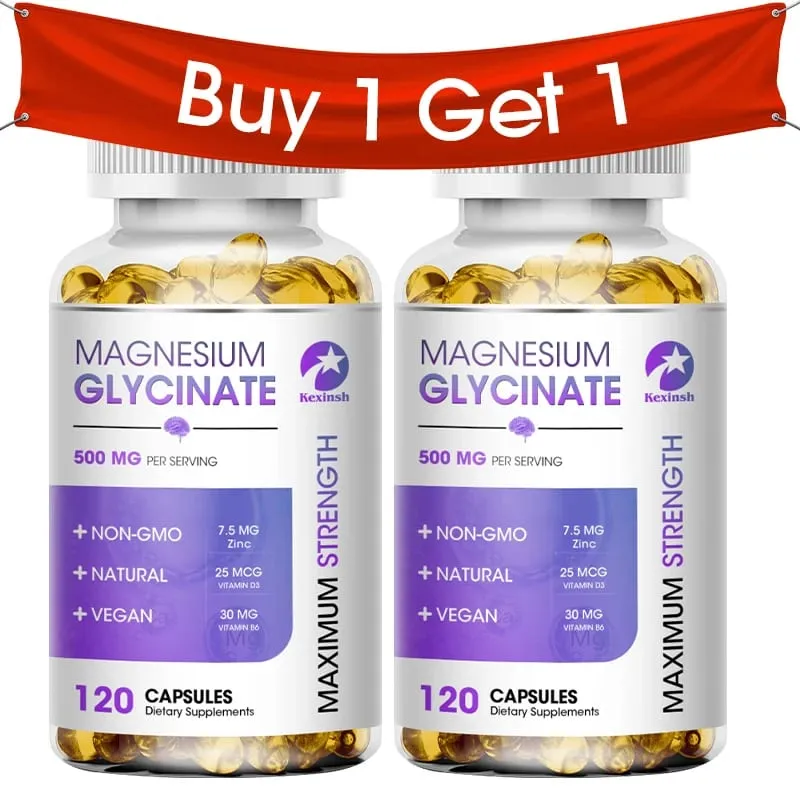 Kexinsh Magnesium Glycinate Supplement 500mg dengan Zink Vitamin D3 B6 Menggalakkan Tidur Semulajadi Mengurangkan Tekanan dan Keresahan Bukan GMO