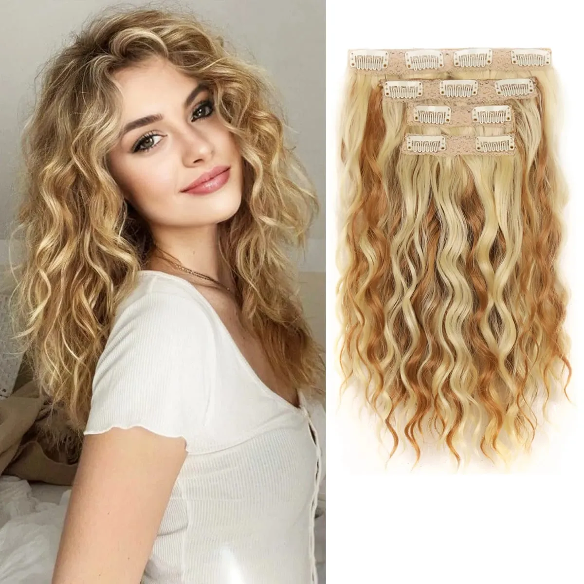 Synthetic Clip-in Women's Short Curly Hair Extensions 4PCS Set 14 Inches Clip-ins Invisible Hairpieces — image 10