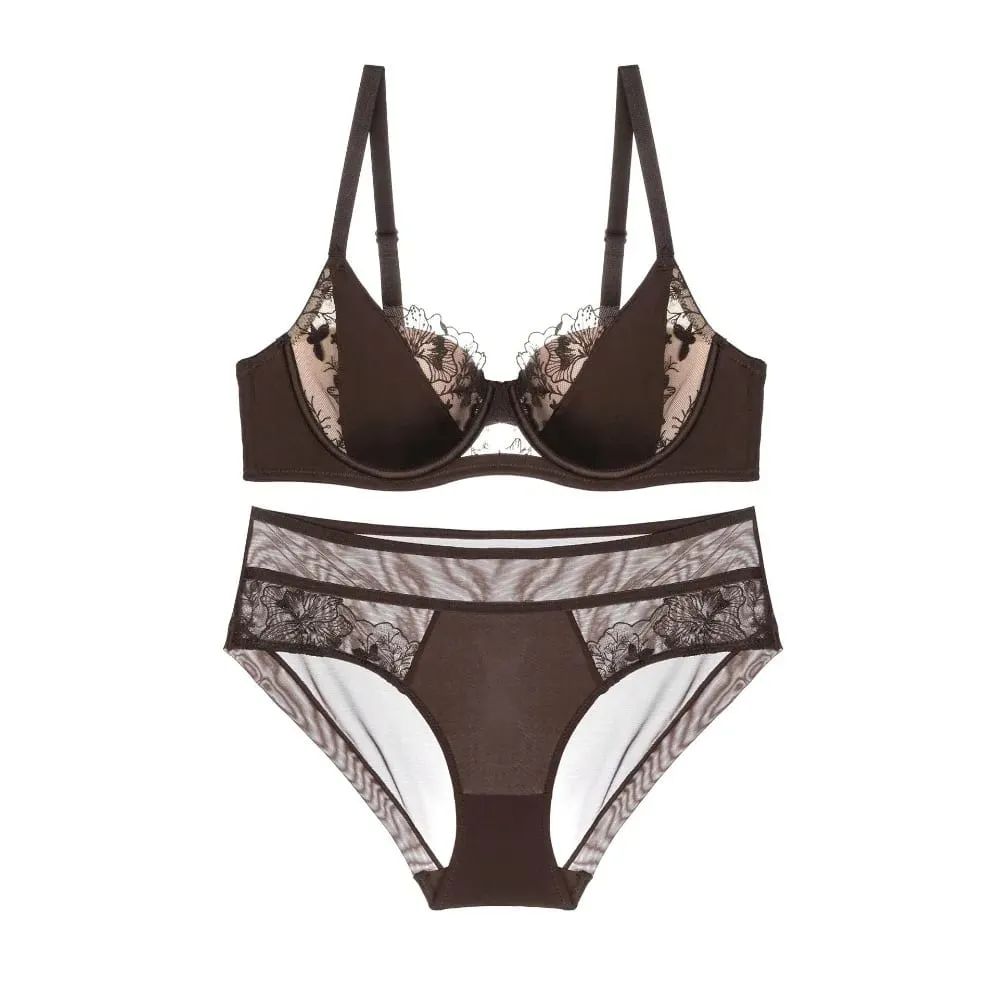 Curvy Women Plus Size Color Block Lace Lingerie Set Thin Cup D Cup Big Bust Full Coverage Bra Panty Underwear 34-40 — image 7