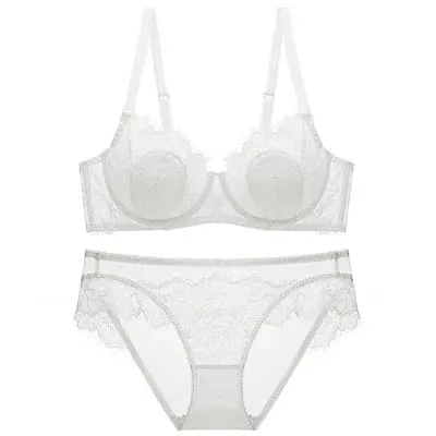 Tunt BH Set Kvinnor Spets Underkläder Set Mesh Underkläder Elegant Dam BH och Trosa Set Mjuk Ventilera