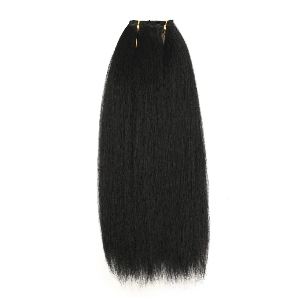 22icnh Synthetic Yaki Straight Clip In Hair Extensions For Women Black Heat-Resistant Fiber 7Pcs/Set Hairpiece — image 2