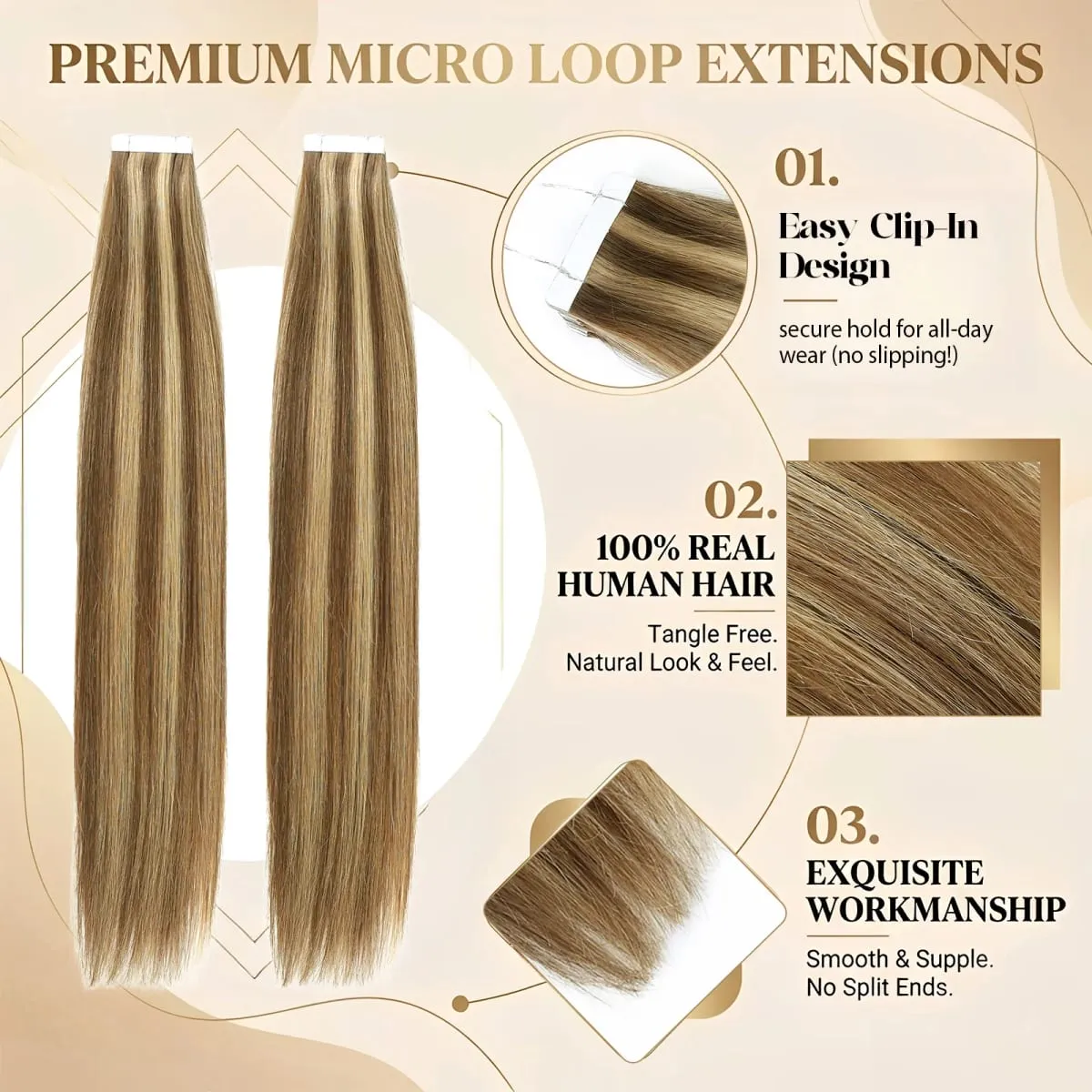 Tape In Human Hair Extensions Brown Highlight Straight 12-22Inch 50g/pack 100% Remy Human Hair Seamless Skin Weft For Women — image 5