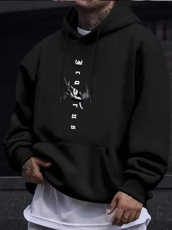 Men's Gothic Angel & Tarot Print Hooded Sweatshirt - Longr Machine /Fall Layering (Tarot Card Design Regular Fit) - Ideal for Themed Events & Casual Attire Featuring Angel & Tarot Motifs Comfortable Knit Fabric and Versatile Streetwear Styl — image 2