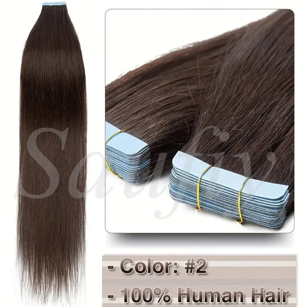 Fita reta loira em extensões de cabelo humano 20 unidades / pacote em linha reta natural preto loiro marrom fita ins extensões de cabelo 12-20 polegadas fita de trama de pele dupla face sem costura em extensões de cabelo para mulheres — image 5