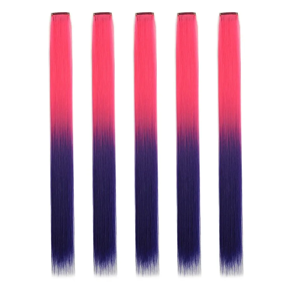 5PCS/set Clip in Hair Extensions Synthetic Hairpieces Colored Party Highlights for Girls 18 inches Multi-colors Straight Hair — image 12