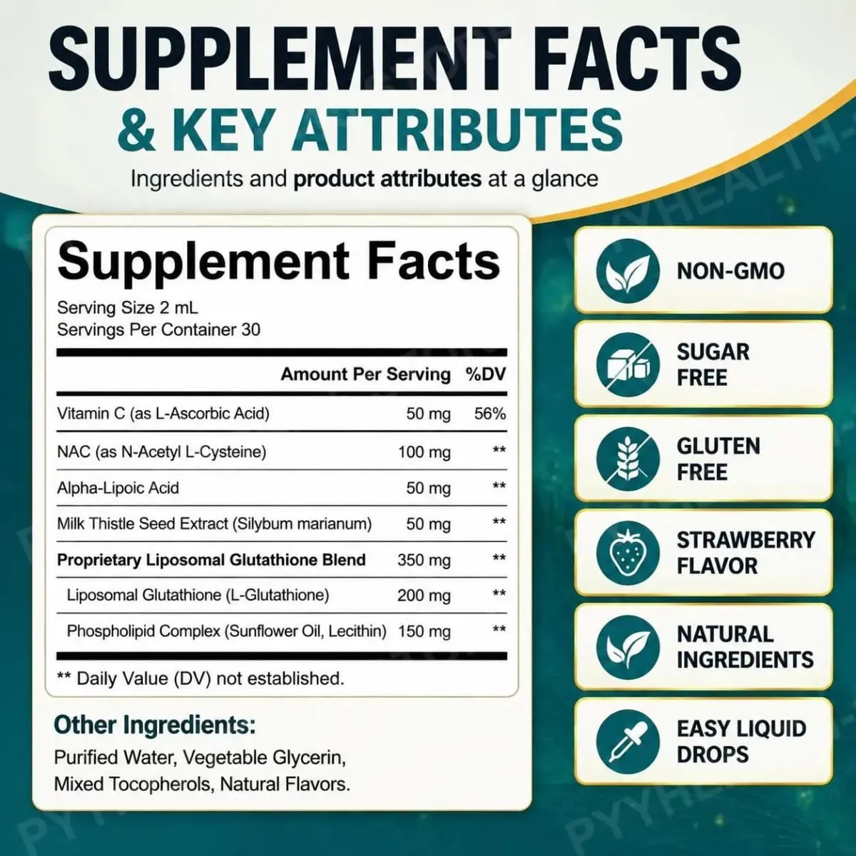 Lenm Liposomal Glutathione Liquid Drops for Antioxidant Cellular & Liver Support with NAC Vitamin C Strawberry Flavor 60 mL — image 3