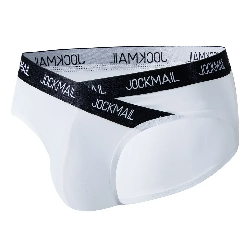 Jockmail Intimo da uomo Vita bassa Lettera sexy Sport traspirante Estate Slip in seta di ghiaccio Borsa grande in nylon Tinta unita Mutandine da uomo — image 27