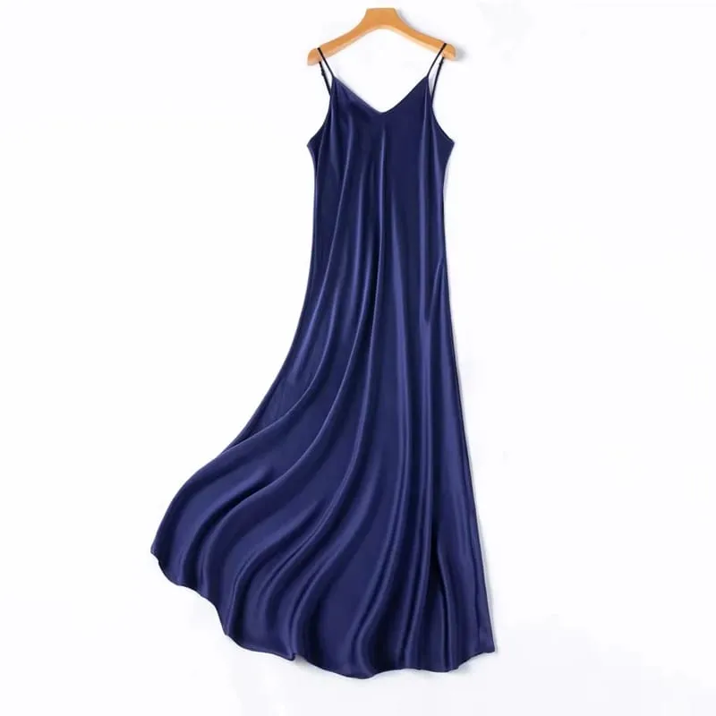 2026 Pambabaeng Fashion Bagong 21MM 100% Natural Mulberry Silk Plain Satin Extended French Sexy Adjustable Shoulder Strap Solid Dress — image 10