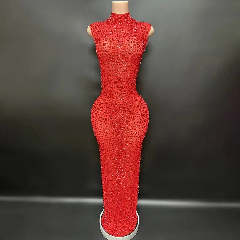 Elegante luxo cristal vestido de festa aniversário celebração vestido noiva diamante longo vestido de baile mãe formal grande vestido de festa — image 9