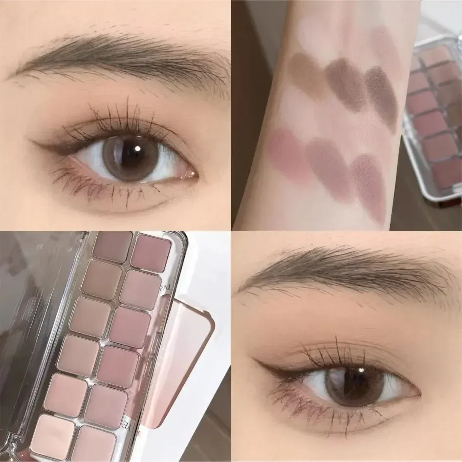 Øjenskyggepalette med lav mætning 12 farver alle matte koreansk te Abrikos øjenmakeuppalet Daglig makeup Langtidsholdbare øjenskygger — image 3