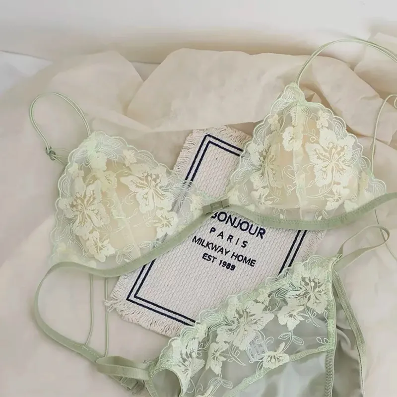 Super Sexy See-Through Lace Bra Set Hollow Out No Underwire French Triangle Bralette and Panties Women Hot Lingerie 2026 Fashion — image 8