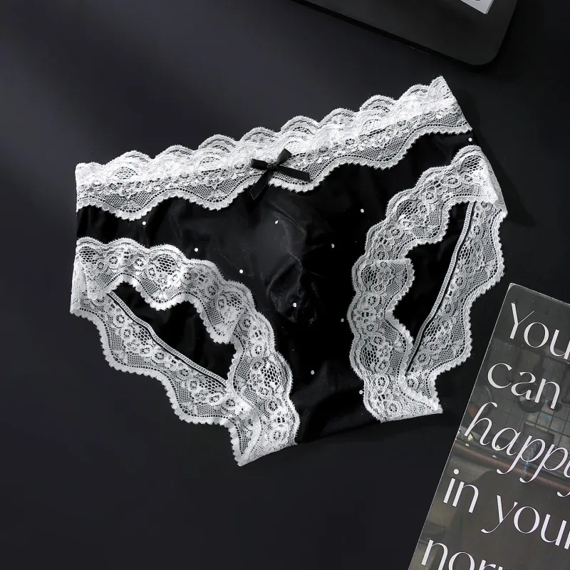Sexiga byxor för män Spetskant Polka Dot Underkläder Ice Silk Sissy Trosor U Convex Pouch Kalsonger Seamless Se Through Underkläder — image 9