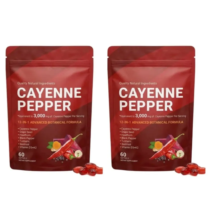 Cayenne Pepper Softgels อาหารเสริมเมล็ดองุ่นบีทรูทขมิ้นวิตามิน D3 K2 สมุนไพรรองรับหลอดเลือดดำขาเลือดเรือสุขภาพ